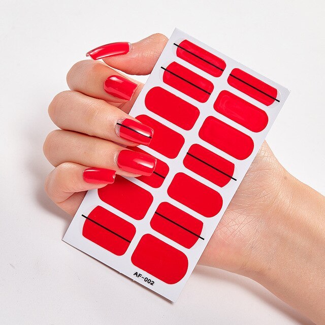 Selbstklebende Nagelsticker 14-teilig – Trendfarben Rot, Rosa & Bordeaux | Glänzende Nail Wraps