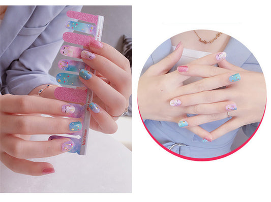 Selbstklebende Nagelsticker mit Farbverlauf & Glitzer – Komplettset mit Nagelfolien, Feile & Zubehör