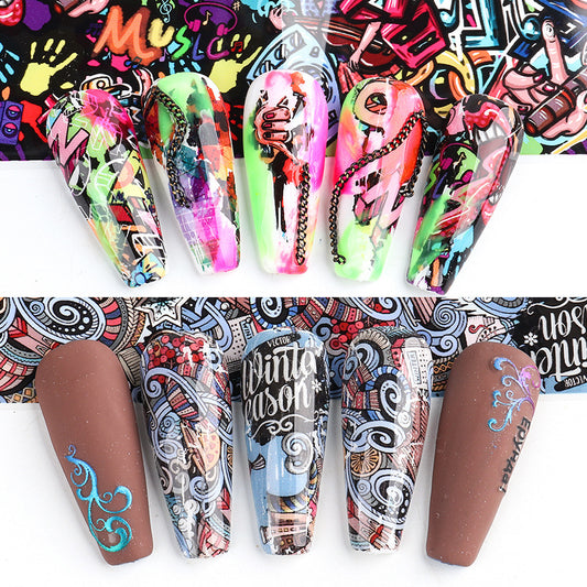 Nagelfolie Set – Graffiti & Sternenhimmel Designs | 10 Stück Nail Art Transferfolie | Starry Sky Paper #4122