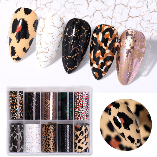 Transfer Nagelfolien – Tiermuster & Reptil-Look | 10 Rollen im Set | Schlangenhaut & Leoparden-Design