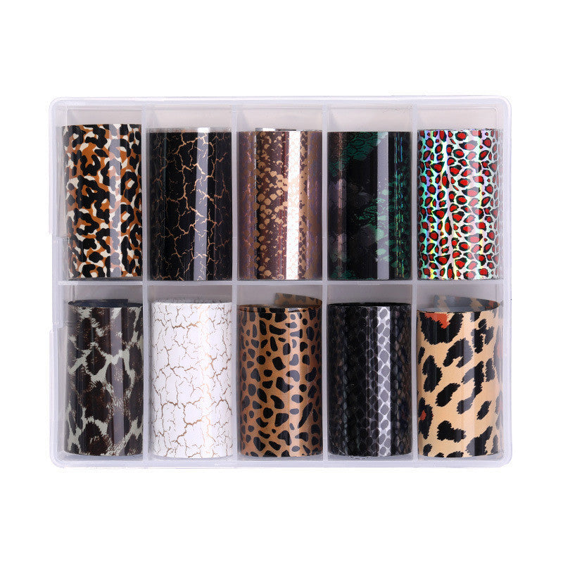 Transfer Nagelfolien – Tiermuster & Reptil-Look | 10 Rollen im Set | Schlangenhaut & Leoparden-Design