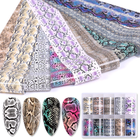 Transfer Nagelfolien – Tiermuster & Reptil-Look | 10 Rollen im Set | Schlangenhaut & Leoparden-Design