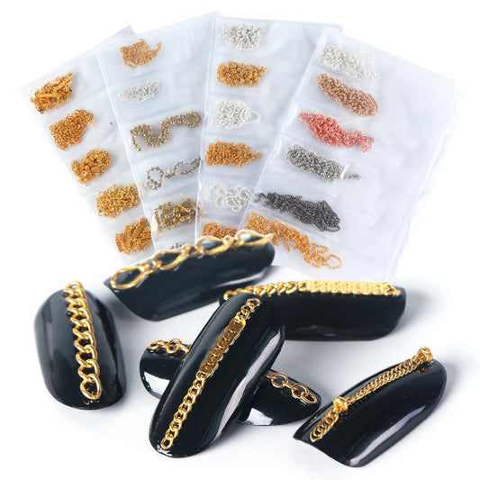 Hot Nail art Schmuck Ins Beliebte Gold Und Silber Legierung Metall Kette Nagel Dekoration