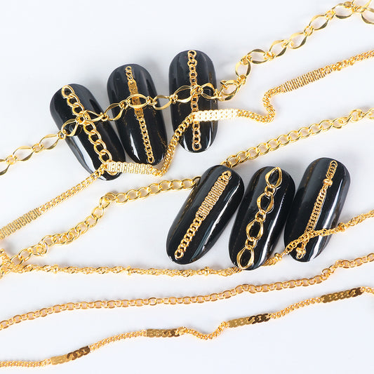 Hot Nail art Schmuck Ins Beliebte Gold Und Silber Legierung Metall Kette Nagel Dekoration