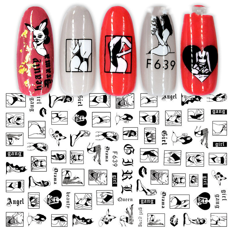 Nagelsticker Set F634–F643 | Schwarz-Weiß Nail Art Aufkleber | Selbstklebend | 10 Designs | 36 Monate Haltbar