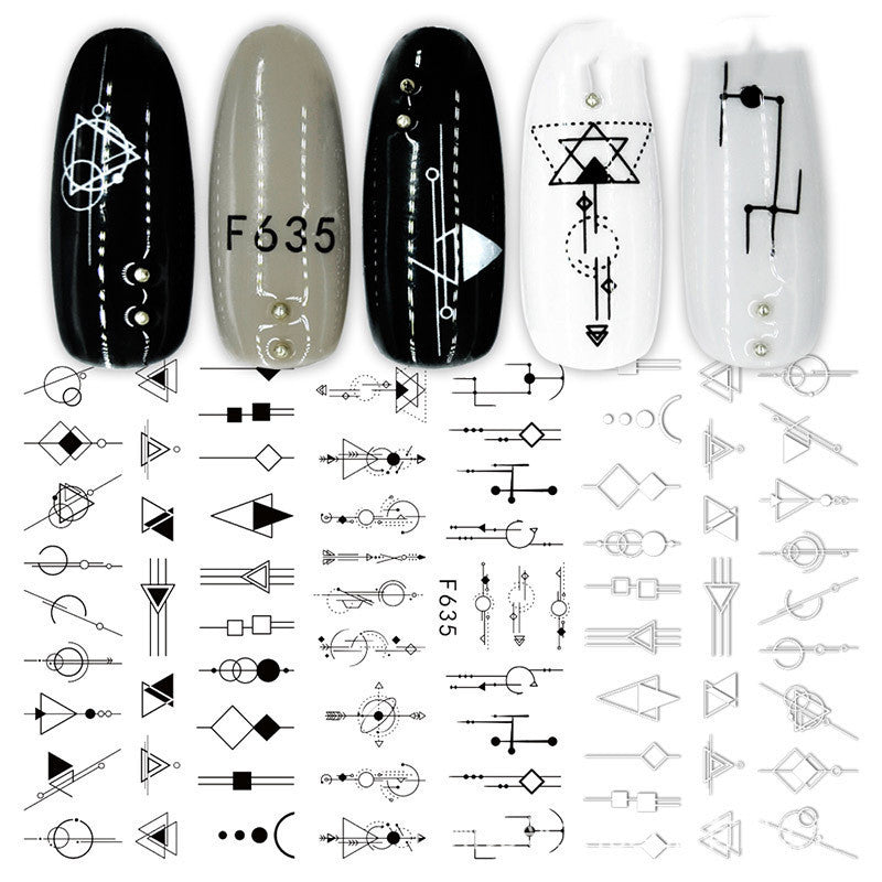 Nagelsticker Set F634–F643 | Schwarz-Weiß Nail Art Aufkleber | Selbstklebend | 10 Designs | 36 Monate Haltbar