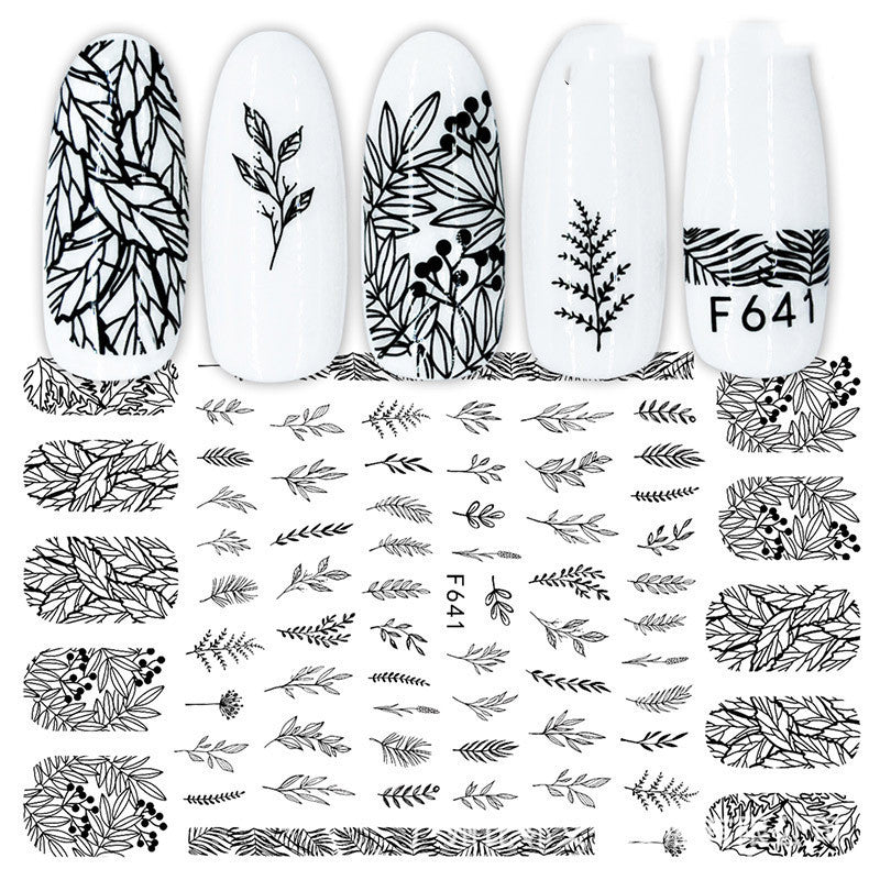Nagelsticker Set F634–F643 | Schwarz-Weiß Nail Art Aufkleber | Selbstklebend | 10 Designs | 36 Monate Haltbar