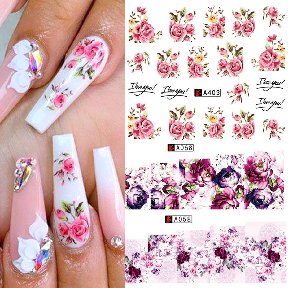 Nail Art Rose Nagel Aufkleber Bowknot Spitze rote Blume Nagel Applikation umweltfreundliche Nagel