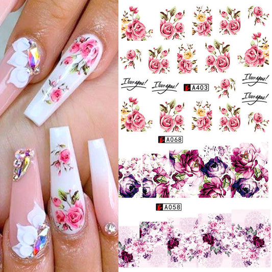 Nail Art Rose Nagel Aufkleber Bowknot Spitze rote Blume Nagel Applikation umweltfreundliche Nagel