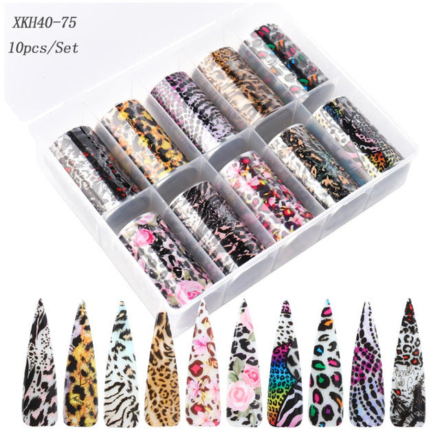 Transfer Nagelfolien – Tiermuster & Schlangenhaut-Design | 10 Rollen im Set | 100 cm x 4 cm
