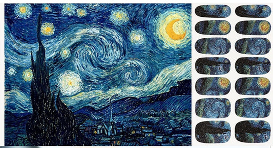 Nagelsticker „Sternennacht“ im Van-Gogh-Design – Selbstklebende Nail Wraps