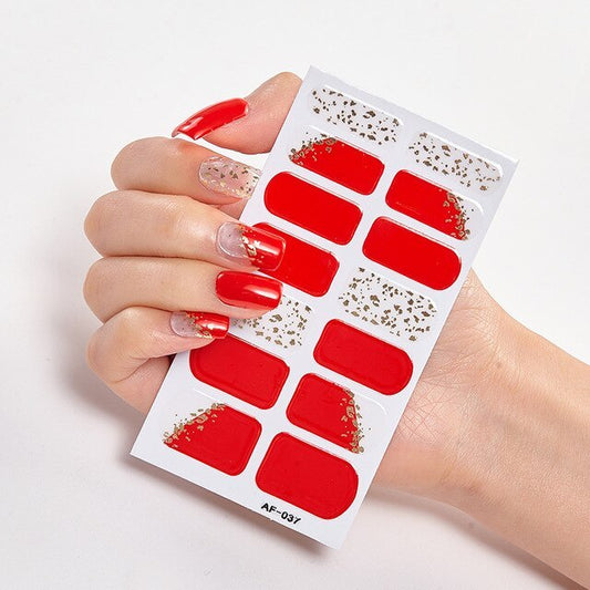 Selbstklebende Nagelsticker 14-teilig – Trendfarben Rot, Rosa & Bordeaux | Glänzende Nail Wraps