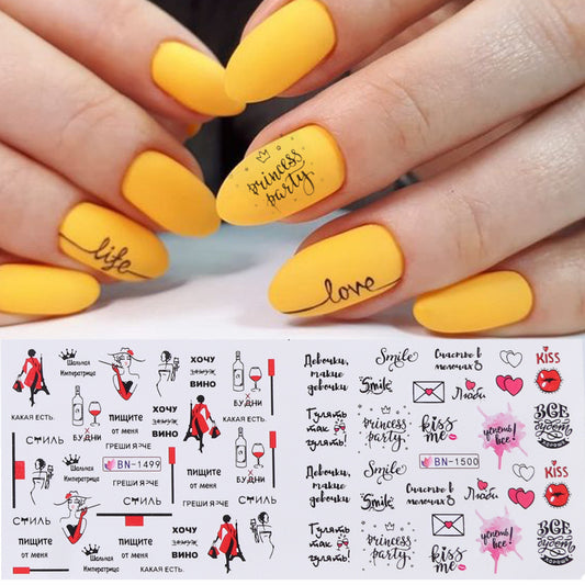 Heißer Verkauf Liebe Lippendruck Buchstaben Nagelaufkleber
