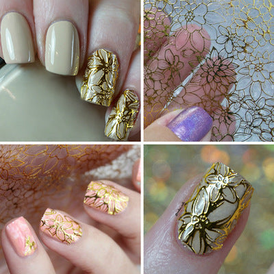 Selbstklebende Nail Art Sticker – Spitzenmuster in Schwarz, Gold, Weiß oder Silber | 4er-Set Transferfolien für Nageldesign