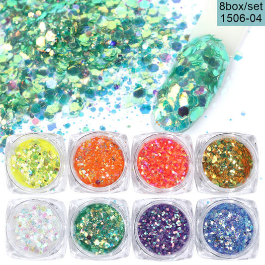 8er-Box Mix Glitzer-Nagelkunst-Puderflocken-Set