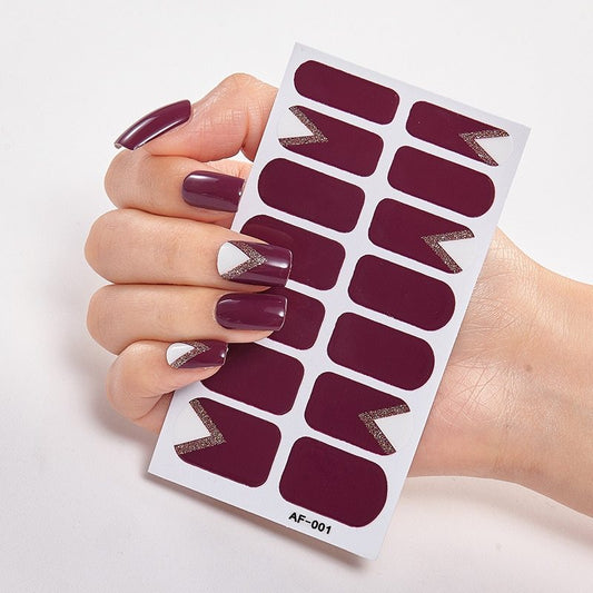 Selbstklebende Nagelsticker 14-teilig – Trendfarben Rot, Rosa & Bordeaux | Glänzende Nail Wraps