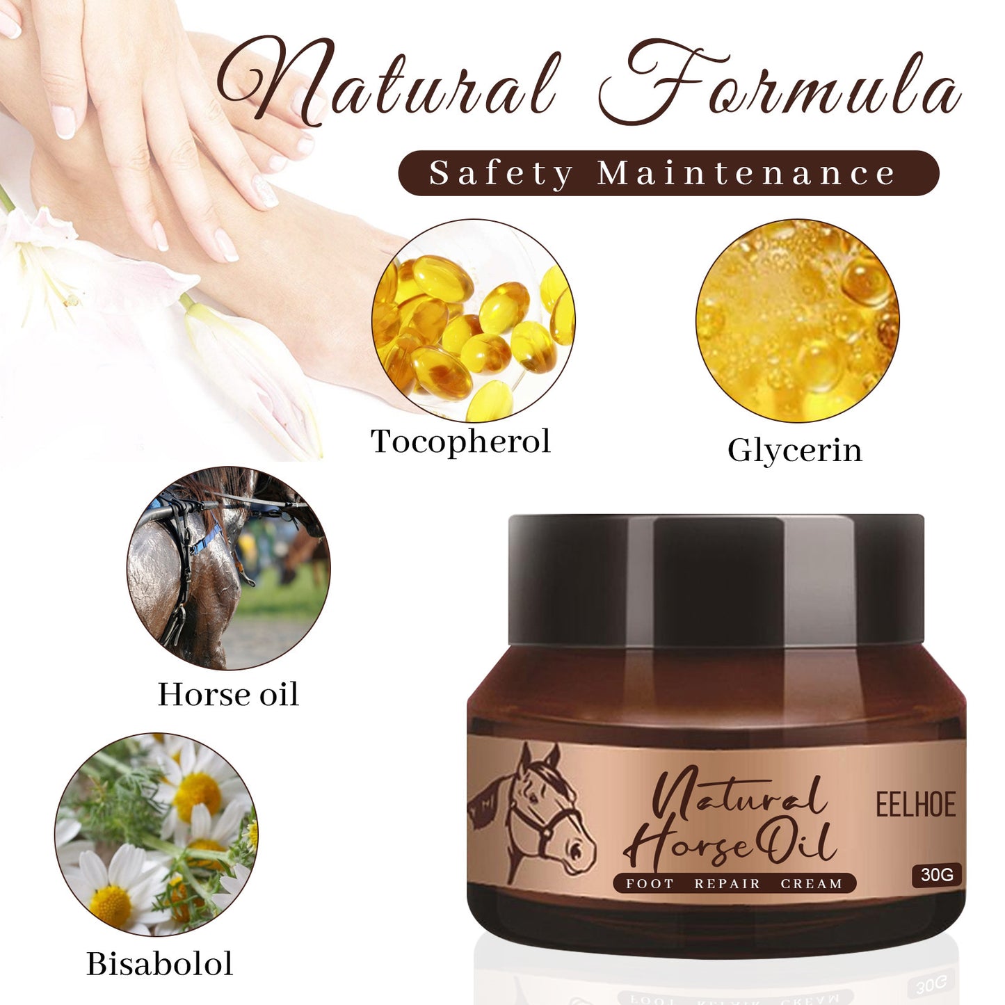 Pferdeöl-Fußreparaturcreme für trockene und schuppige Füße