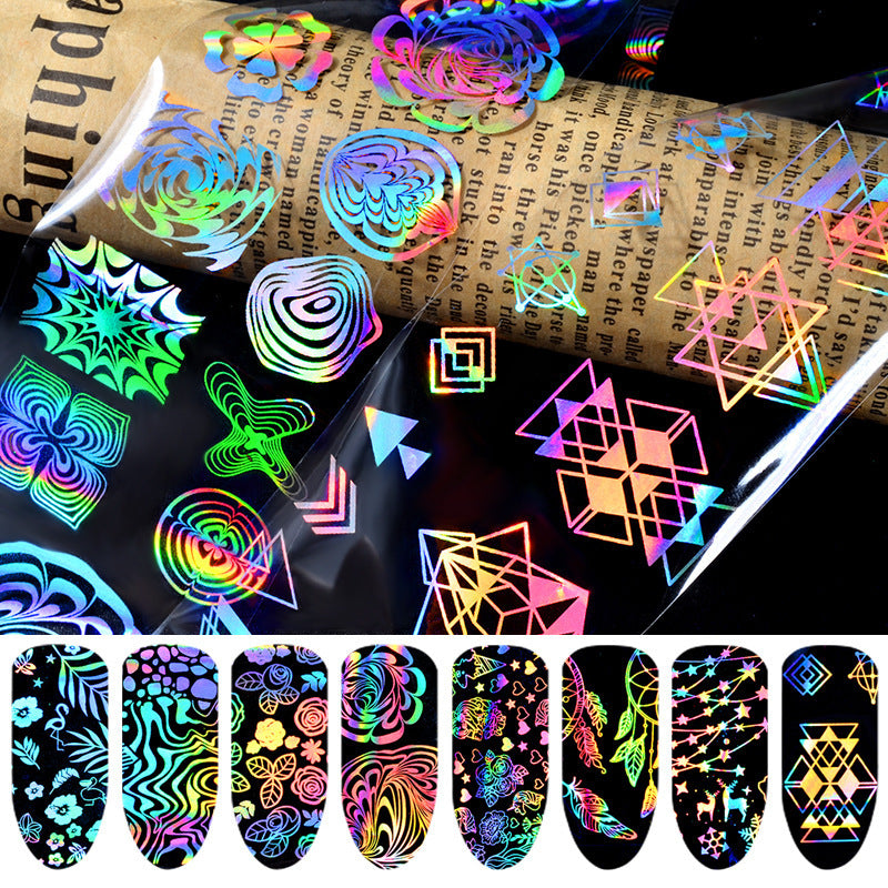 8-teiliges Set Laser Nail Art Folien – Schwarzes Sternenmuster | 4×20 cm | Holografisch