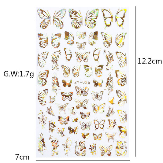Gold & Silber Schmetterling Nagelsticker – Holografisch | Laser Design | Selbstklebend | 24 Monate Haltbar