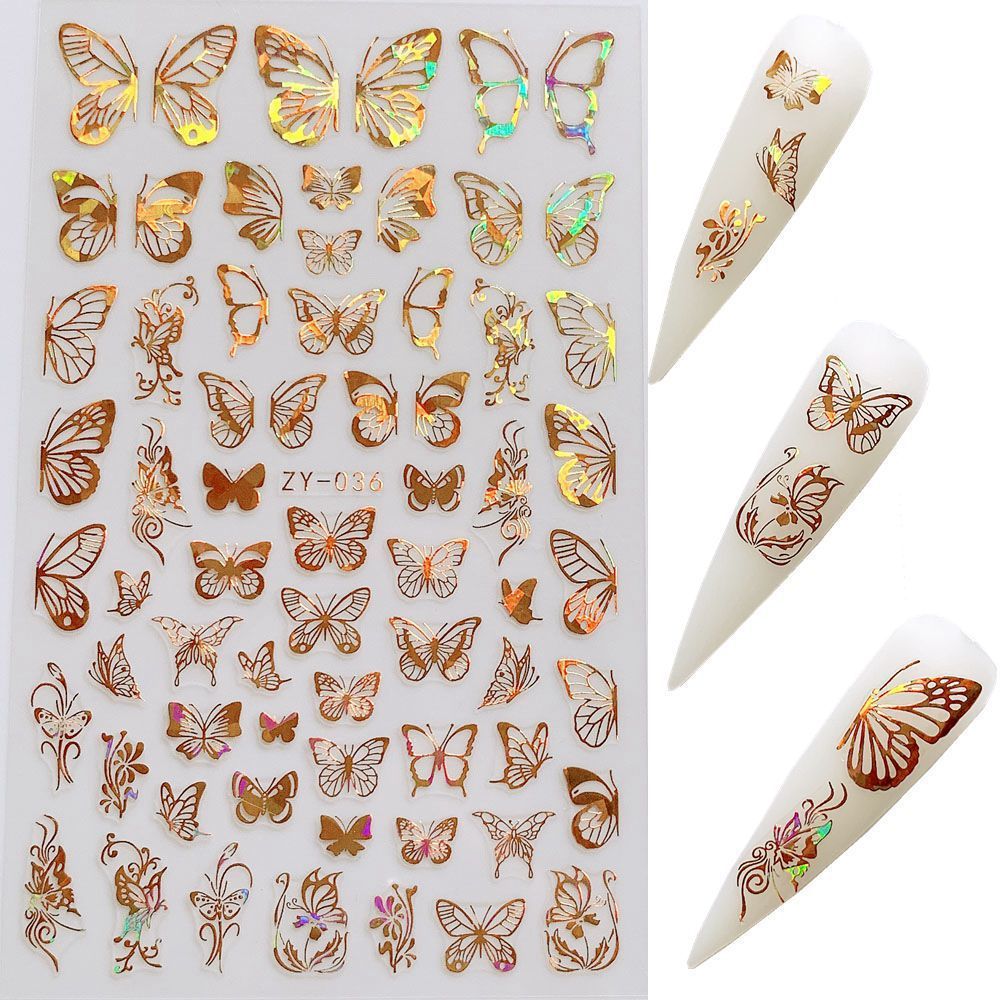 Gold & Silber Schmetterling Nagelsticker – Holografisch | Laser Design | Selbstklebend | 24 Monate Haltbar