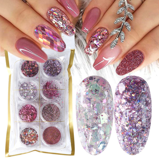 8er-Box Mix Glitzer-Nagelkunst-Puderflocken-Set