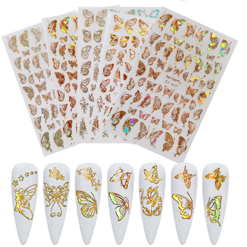Gold & Silber Schmetterling Nagelsticker – Holografisch | Laser Design | Selbstklebend | 24 Monate Haltbar