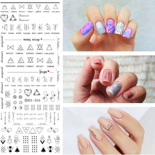 Wassertransfer Nagelsticker – Geometrische Symbole | Schwarz & Weiß | 5,5 × 12,3 cm