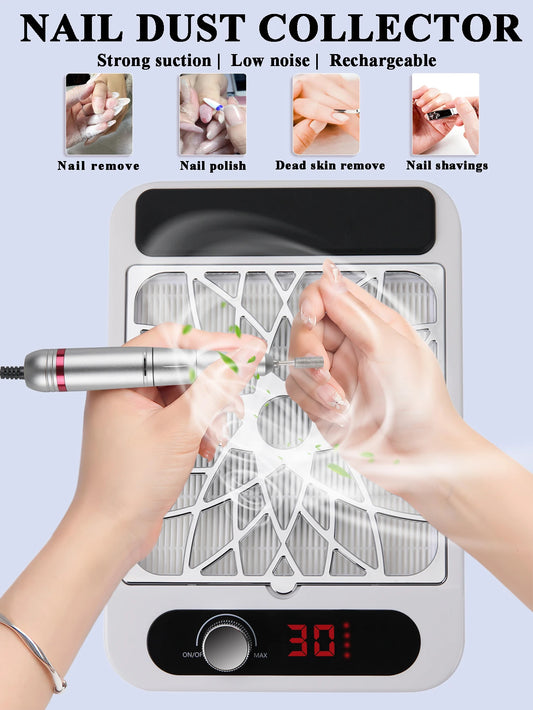 Kabellose Nagelstaubabsaugung mit 30000 RPM & Akku – Starke Saugleistung, abnehmbarer Filter | Mobiles Nagelstudio-Gerät