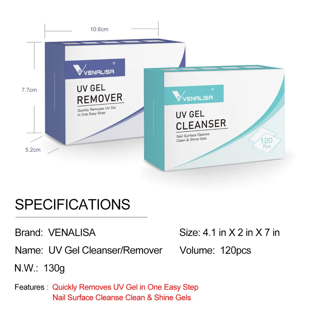 Venalisa Reinigungstücher – 20/120 Stück UV Gel Remover & Cleanser Pads