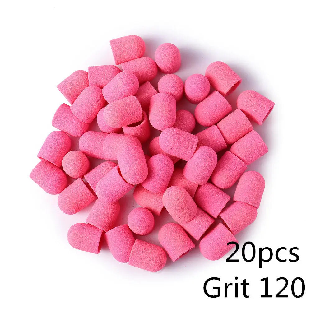Schleifkappen 5/10/20 Stück – Verschiedene Farben & Grits (80/120/180) + Gummikopf für Nagelfräser
