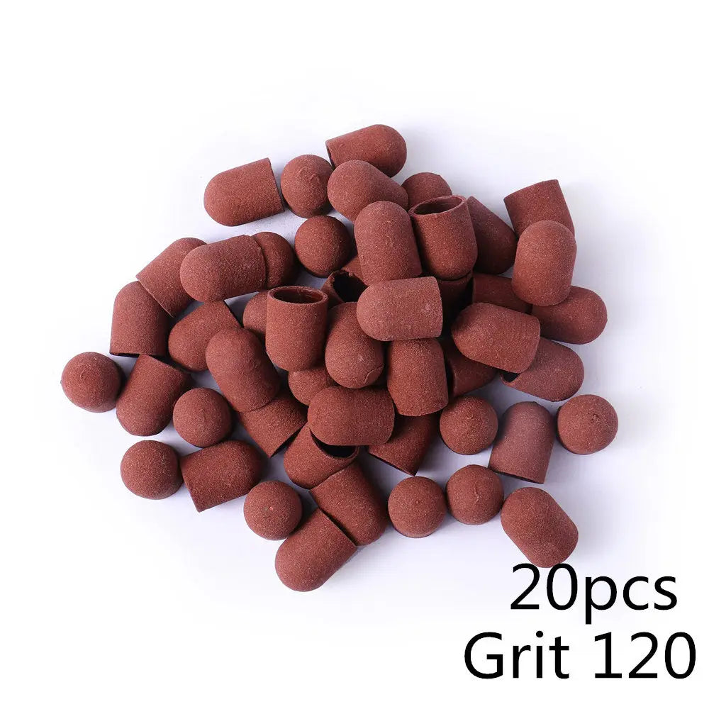 Schleifkappen 5/10/20 Stück – Verschiedene Farben & Grits (80/120/180) + Gummikopf für Nagelfräser