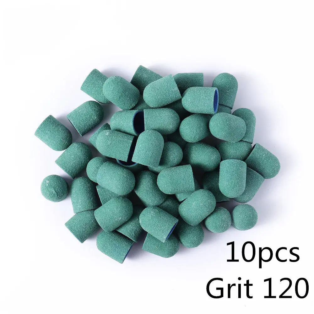 Schleifkappen 5/10/20 Stück – Verschiedene Farben & Grits (80/120/180) + Gummikopf für Nagelfräser