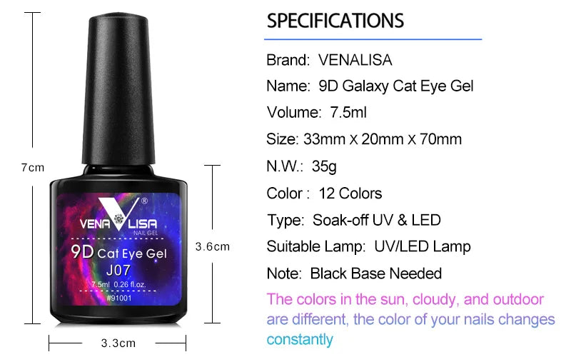Venalisa 9D Magnetischer Cat Eye UV-Gel 7,5 ml – Galaxie-Effekt