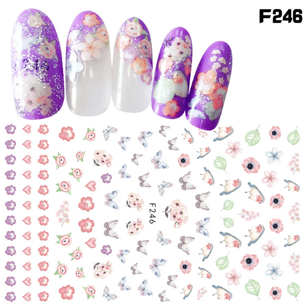 Nagelsticker Blumen F129 – zarte rosa Blumen für Nail Art Design
