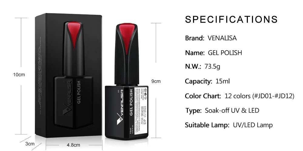 Venalisa Gel-Lack Set 15ml – Luxus Edition mit Farbdisplay – Kein Cleanser nötig