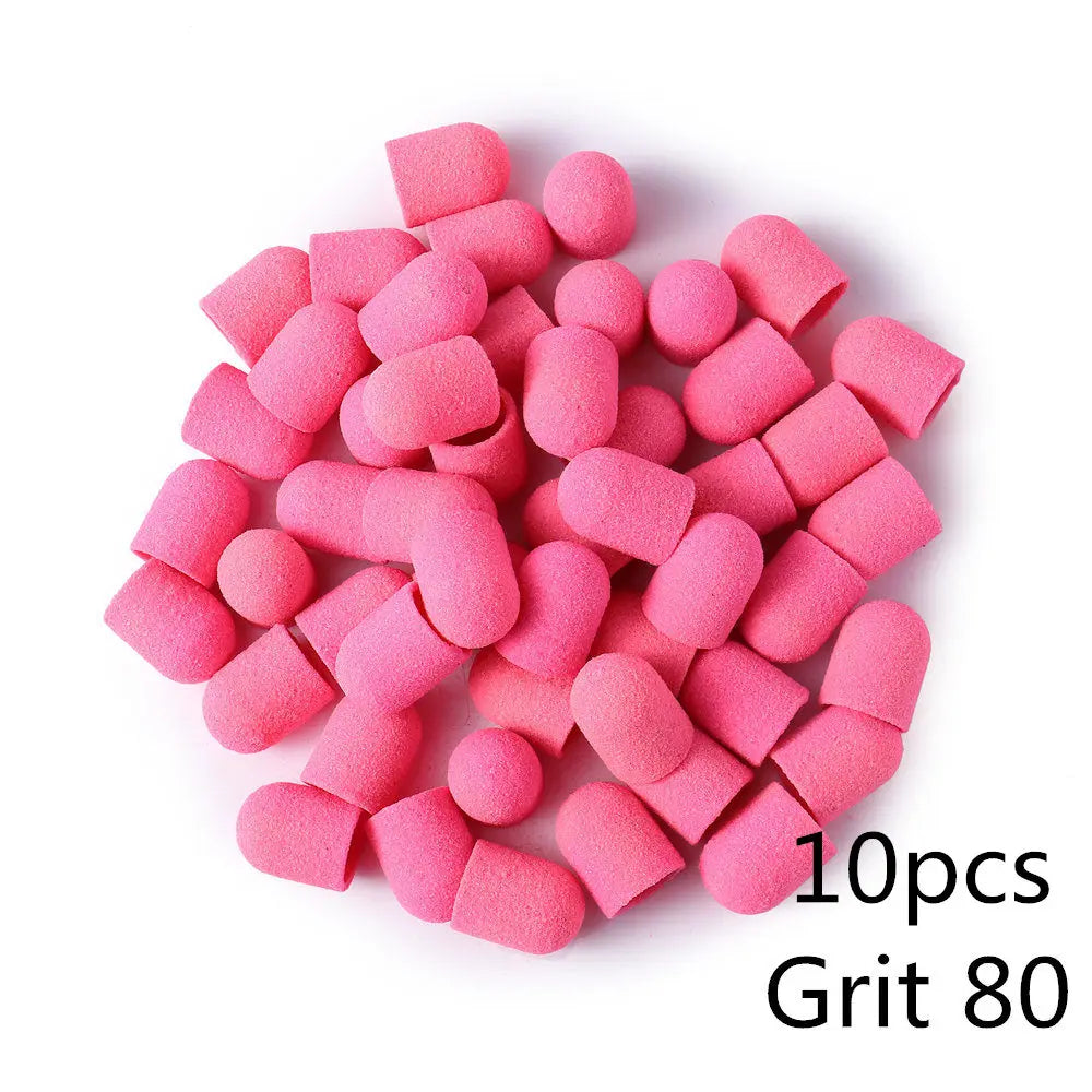 Schleifkappen 5/10/20 Stück – Verschiedene Farben & Grits (80/120/180) + Gummikopf für Nagelfräser