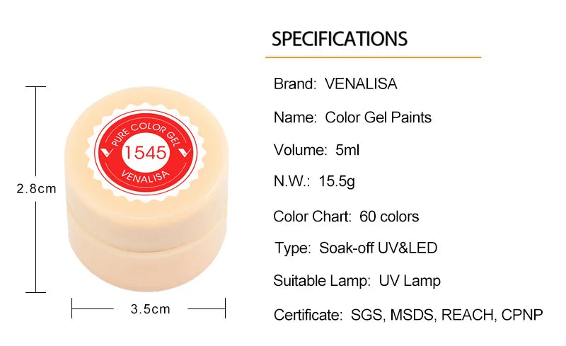Venalisa Painting Gel 5ml – 60 Farben für Nailart, French & Details – UV/LED