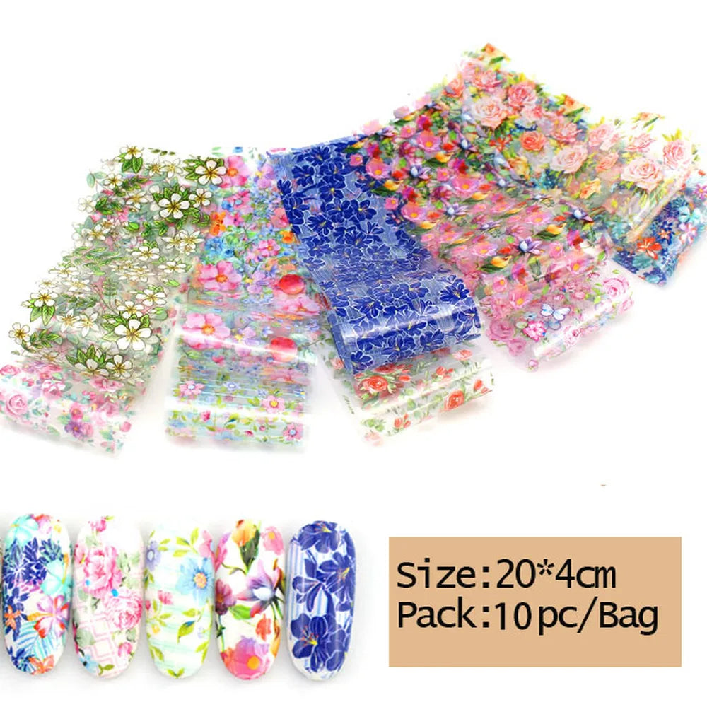 10x Transfer-Nagelfolie 4×20cm – Mix Muster für kreative Nail Art