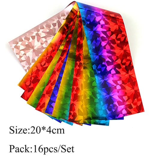 16-teiliges Holografisches Nail Art Folien-Set – Regenbogen Transferfolie
