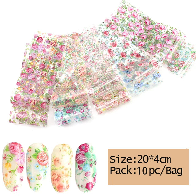 10x Transfer-Nagelfolie 4×20cm – Mix Muster für kreative Nail Art
