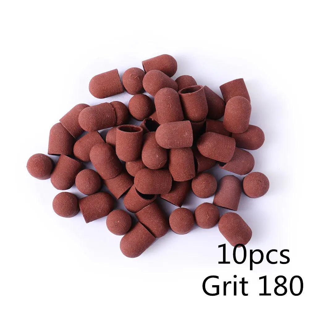 Schleifkappen 5/10/20 Stück – Verschiedene Farben & Grits (80/120/180) + Gummikopf für Nagelfräser