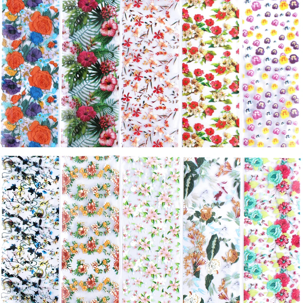 10 Stück Nail Art Transferfolien – Blumenmuster, Mixdesigns – Nail Foil Set