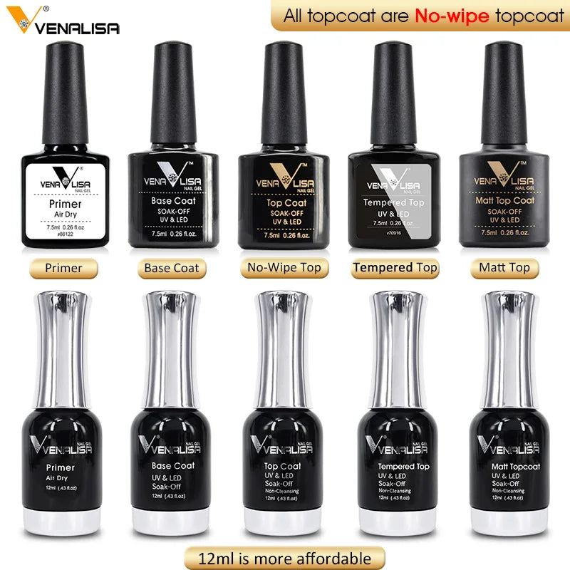 Venalisa UV Gel Polish – 7,5ml Base, Top, Matte, Tempered (No-Wipe)