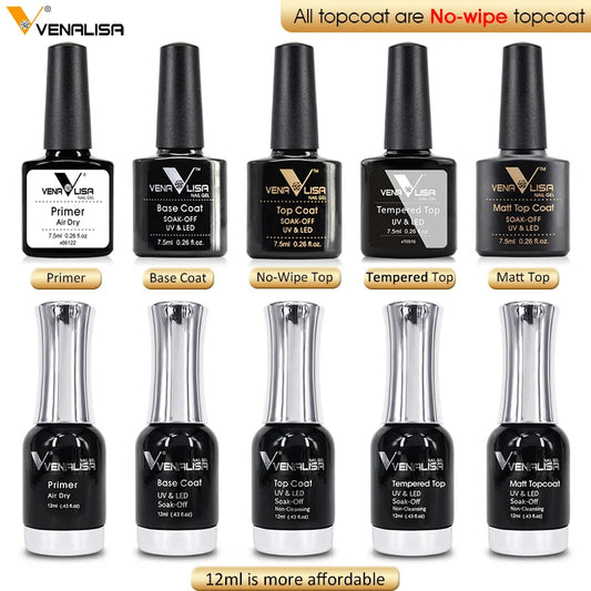 Venalisa UV Gel Polish – 7,5ml Base, Top, Matte, Tempered (No-Wipe)