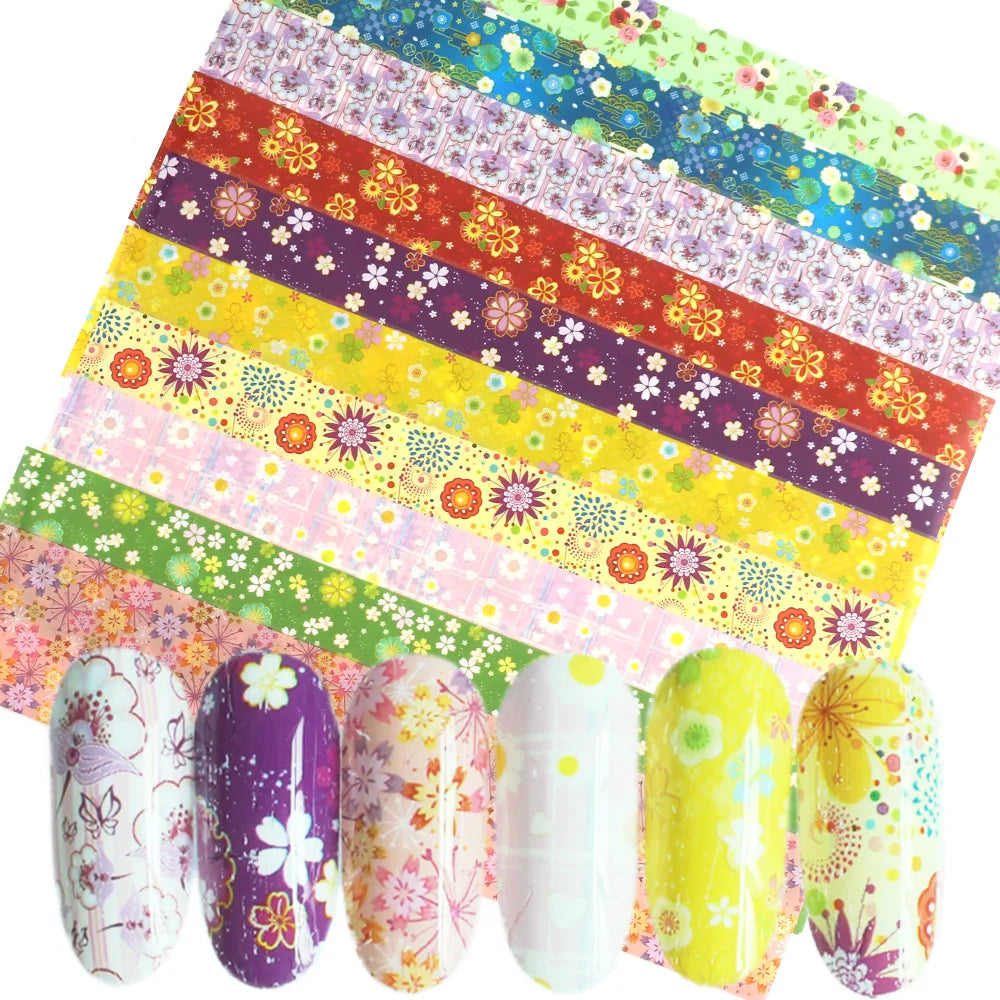 10x Transfer-Nagelfolie 4×20cm – Mix Muster für kreative Nail Art