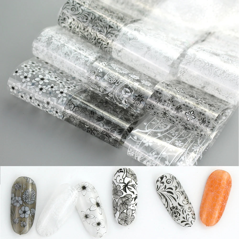 10x Transfer-Nagelfolie 4×20cm – Mix Muster für kreative Nail Art
