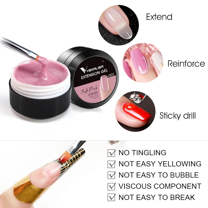 Venalisa 15ml UV Builder Gel – Cover Pink, Clear, Camouflage – für Nagelverlängerung & French