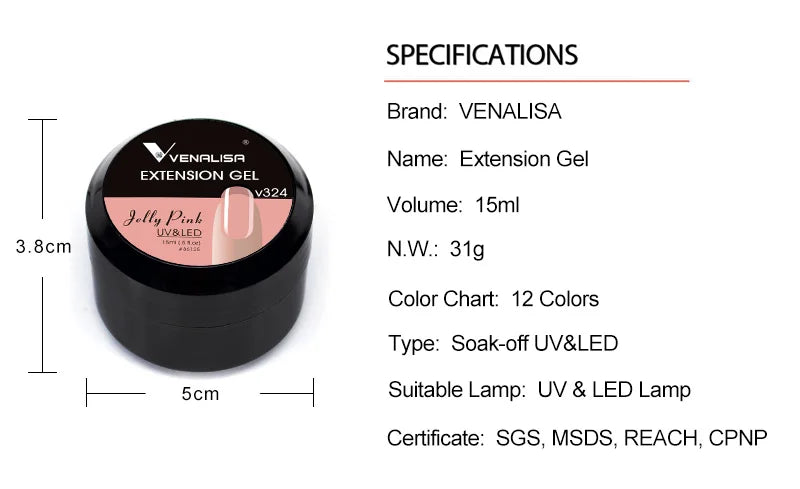 Venalisa 15ml UV Builder Gel – Cover Pink, Clear, Camouflage – für Nagelverlängerung & French