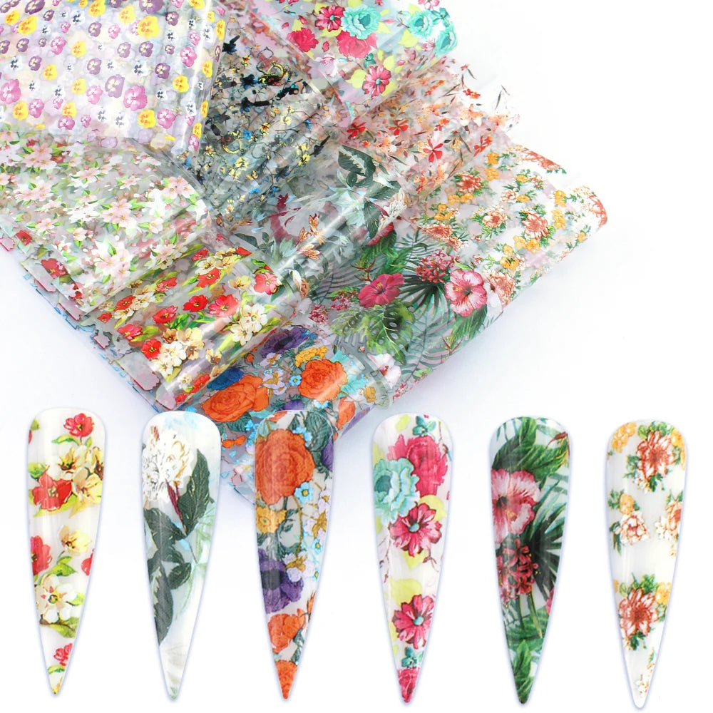 10 Stück Nail Art Transferfolien – Blumenmuster, Mixdesigns – Nail Foil Set