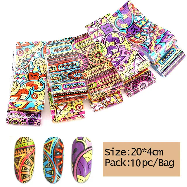 10x Transfer-Nagelfolie 4×20cm – Mix Muster für kreative Nail Art